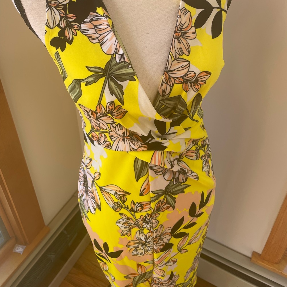 Christian Siriano New York Yellow Floral Midi Dress Sz Small NWT